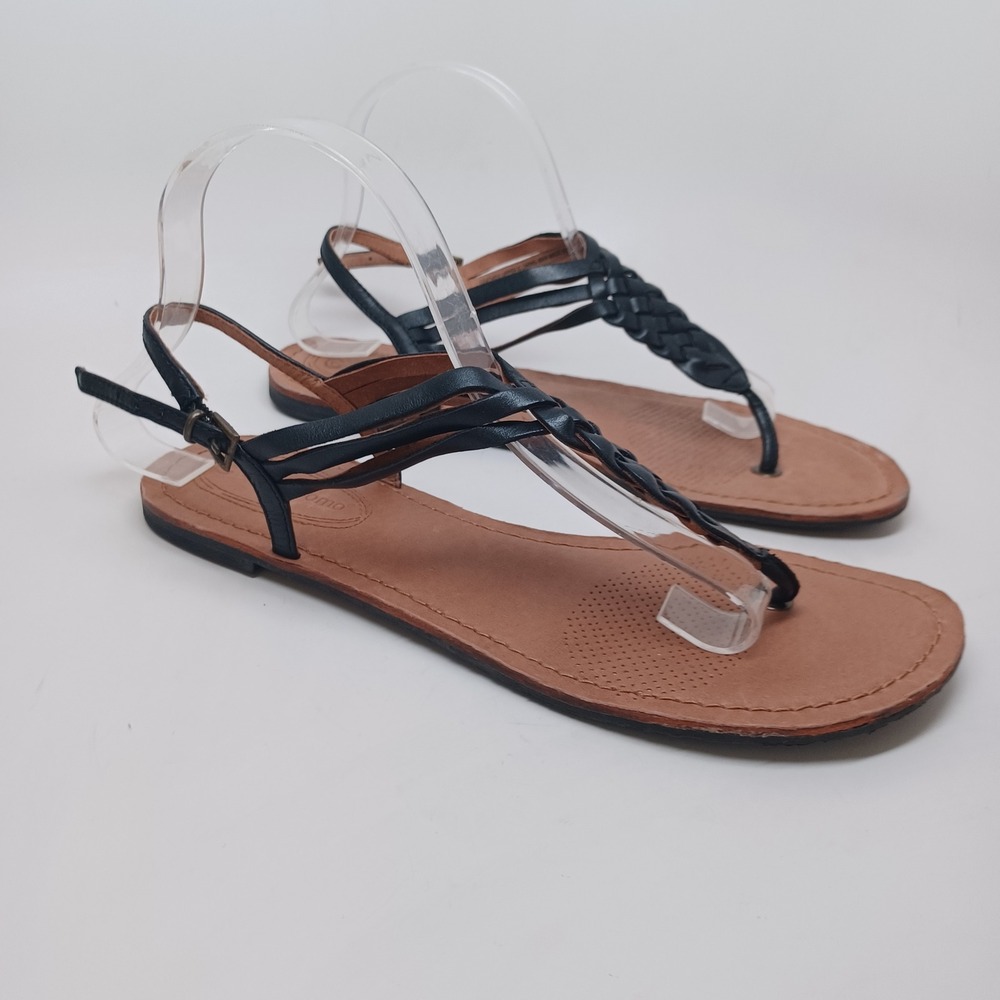 Corso Como Women Black Leather Braided T-Strap‎ Thong Sandals Size 10M Flat